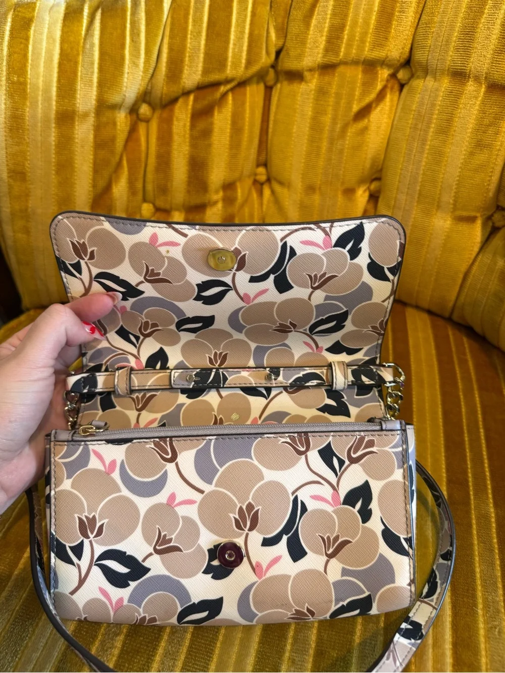 kate spade Floral Crossbody Wallet in Beige, Pink & Black